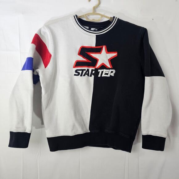 Starter Black Label Black/White Crew Neck Pull Over Sweatshirt Colorblock Large - Picture 1 of 13